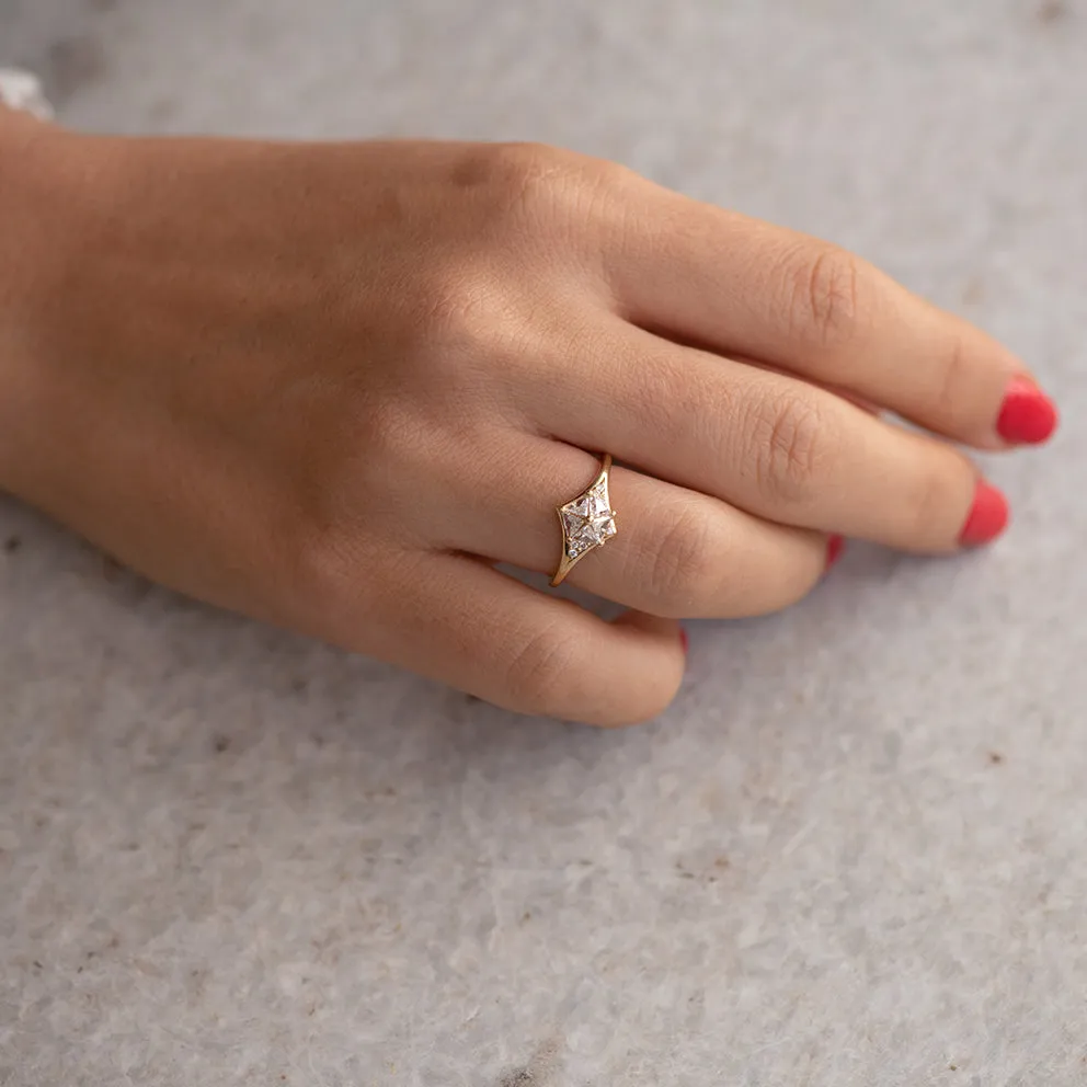 Star Engagement Ring with Five Triangle Cut Diamonds