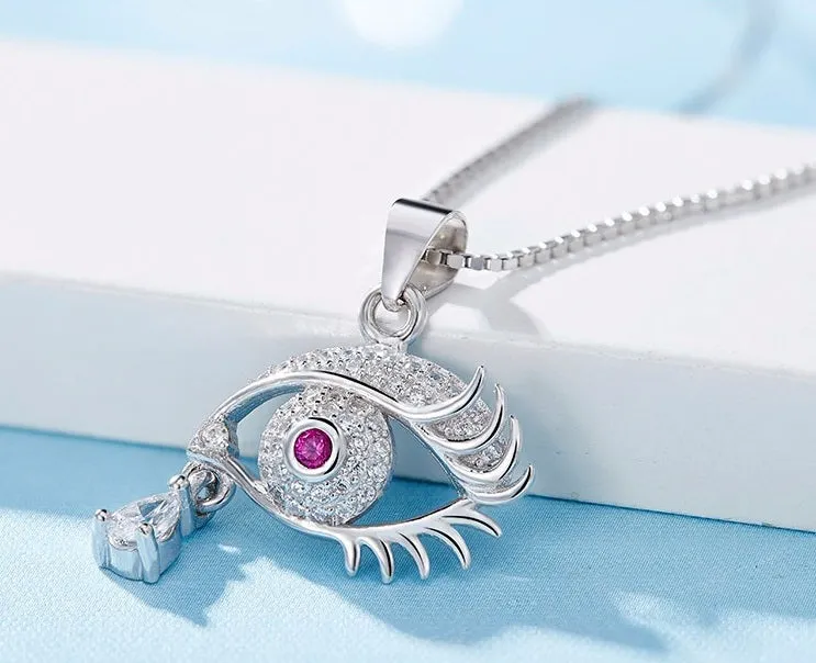 Sterling silver crying eye necklace