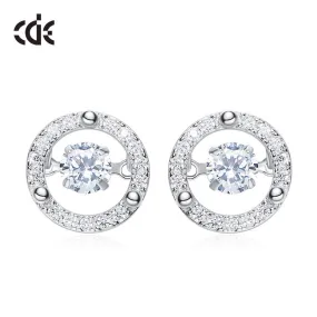 Sterling silver shiny circular dancing crystal earring