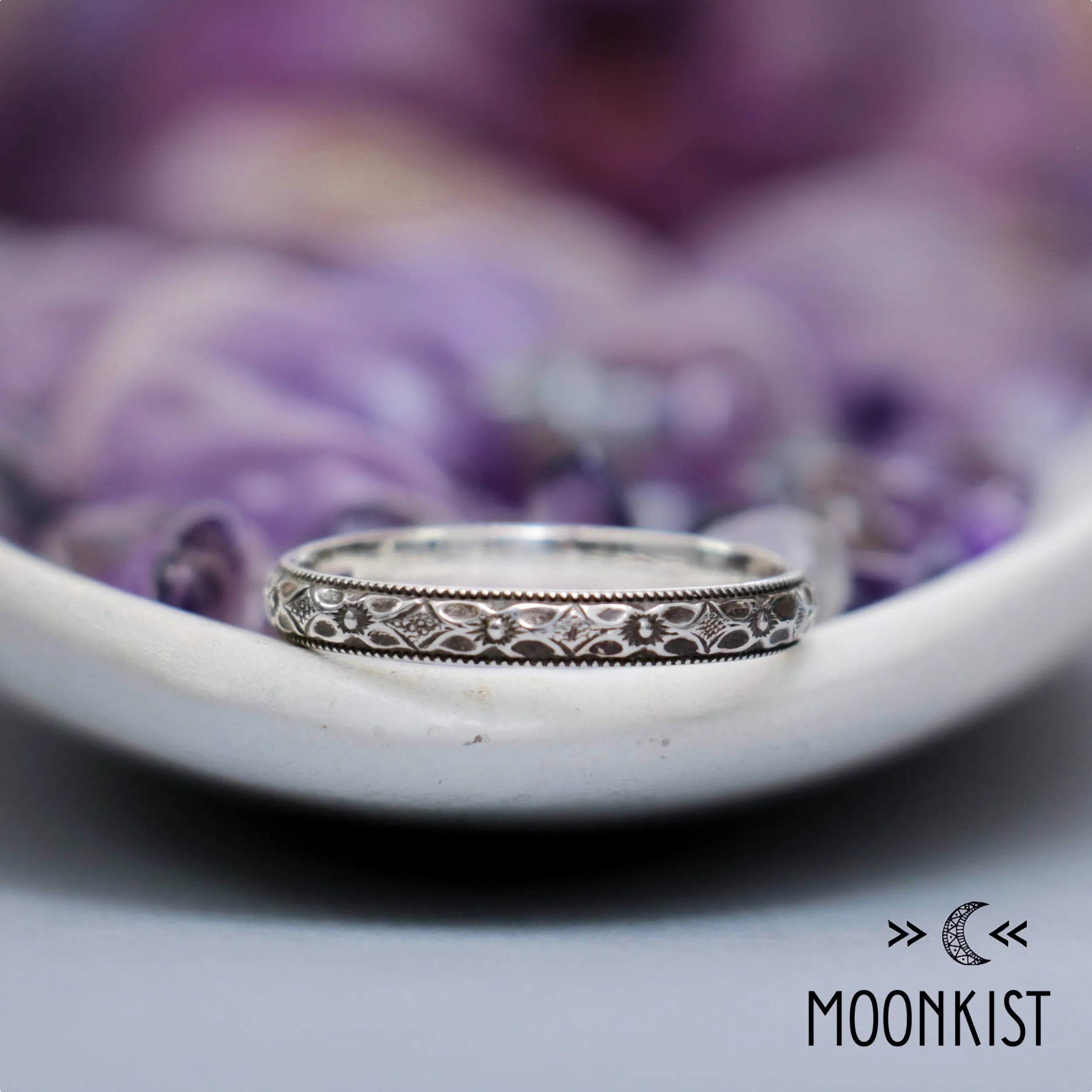 Sterling Silver Womens Milgrain Wedding Ring | Moonkist Designs