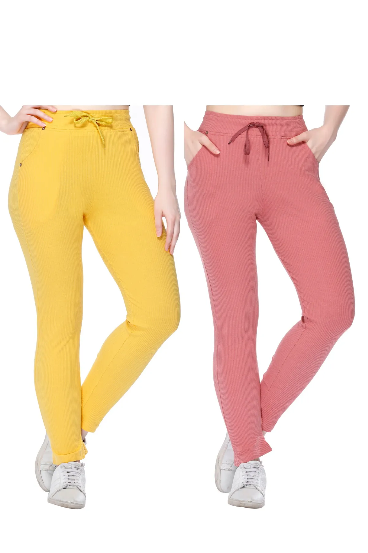 Stretchable Cord Knit Lower For Women Combo - Rosy Pink /Mango