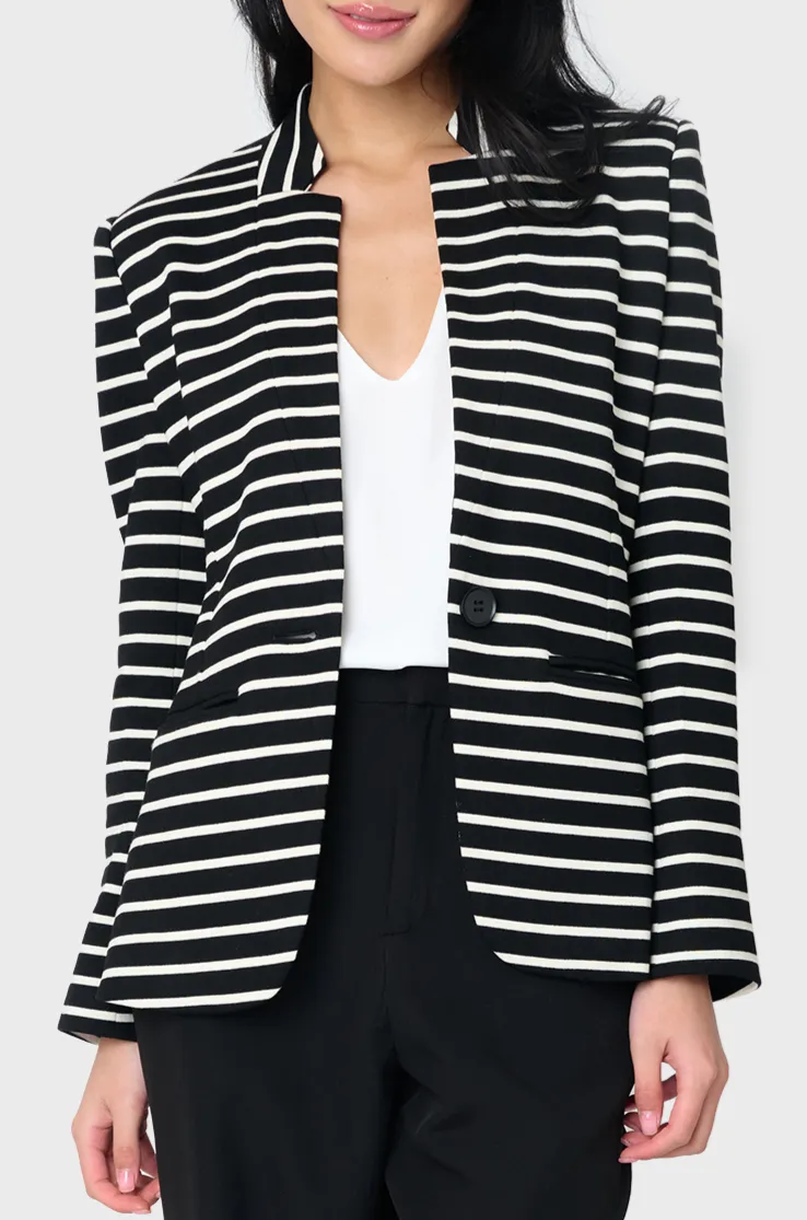 Striped Notch Collar Blazer