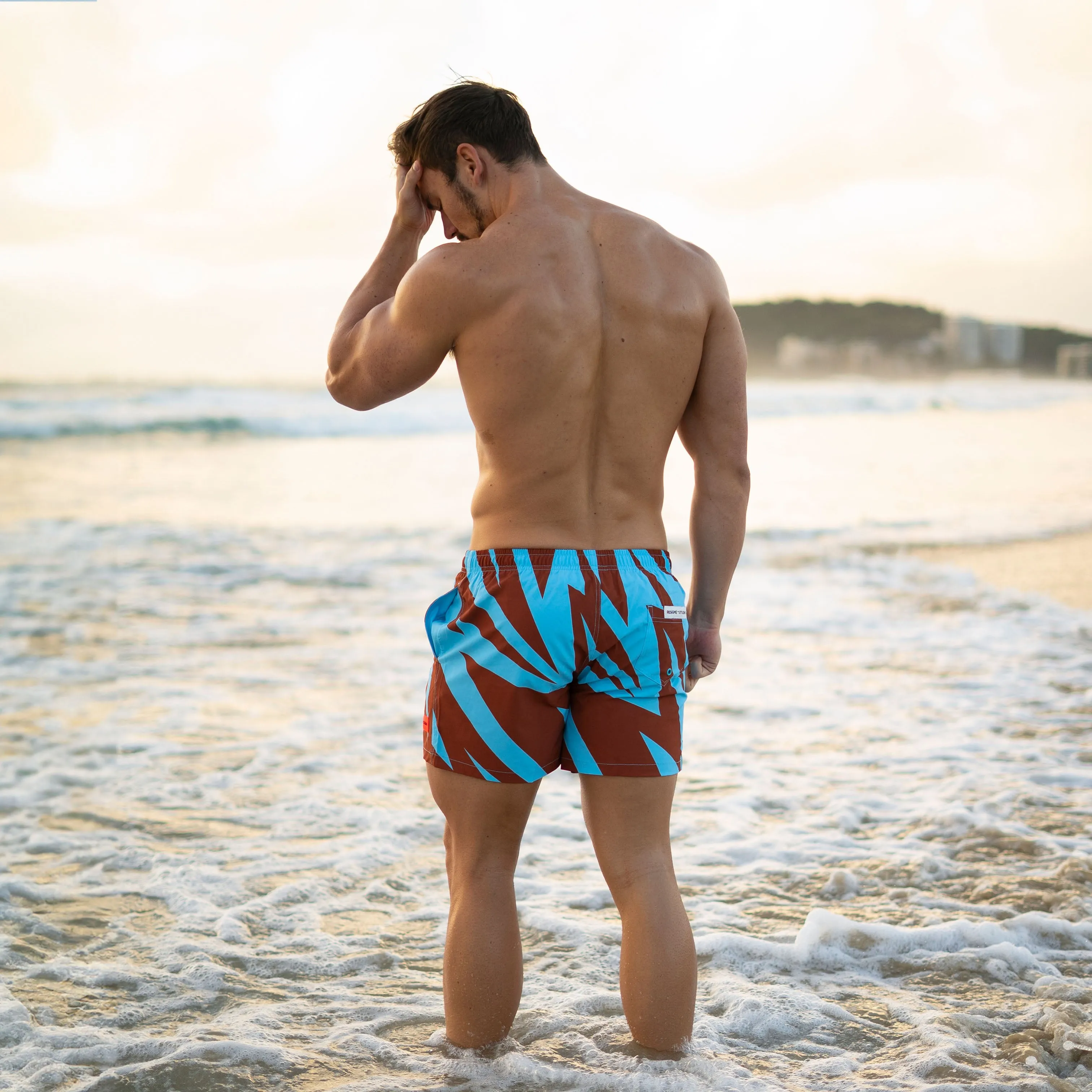 SWIM SHORTS-Electric Wave Blue