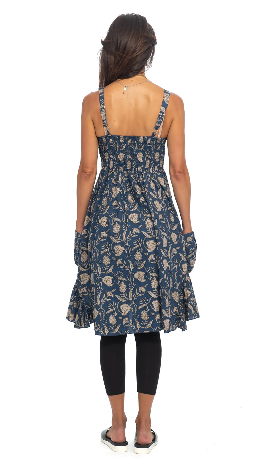 Swing Dress - sapphire blockprint - organic cotton