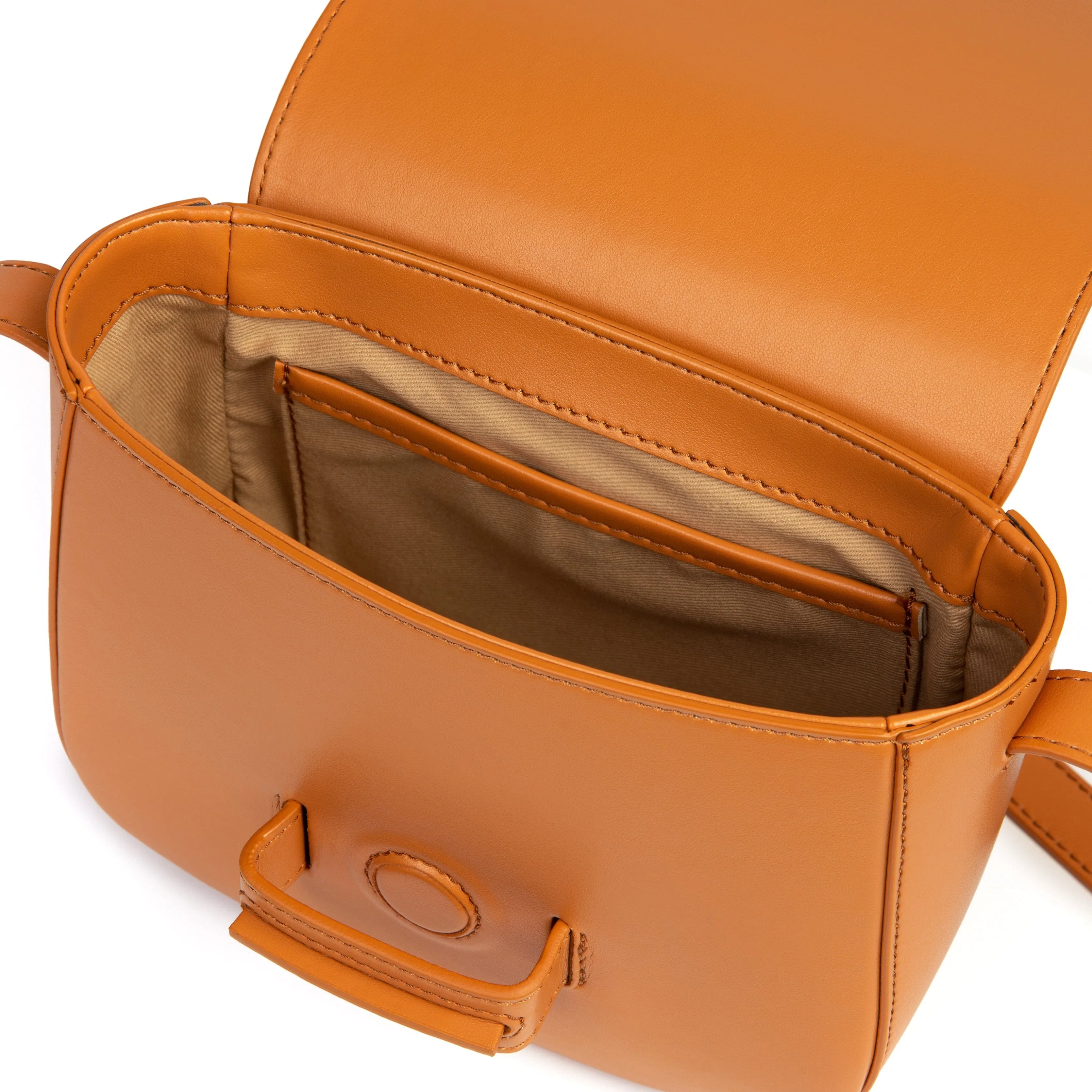 The Vida Apple Leather Vegan Saddle Bag | Pumpkin