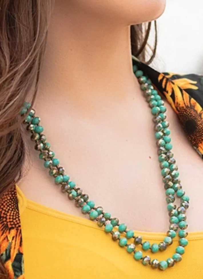 Turquoise & Bronze Crystal Beaded 60" Layering Necklace