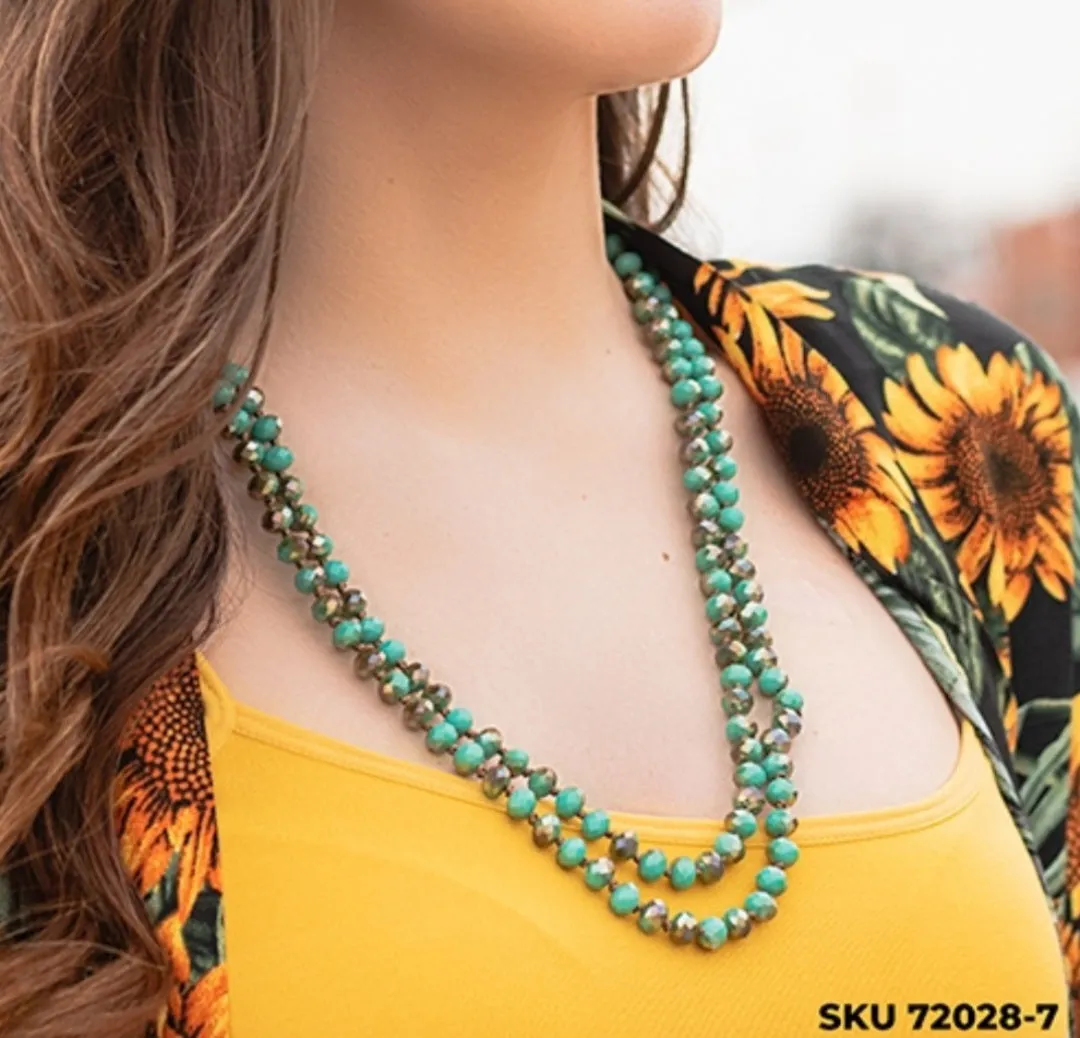 Turquoise & Bronze Crystal Beaded 60" Layering Necklace