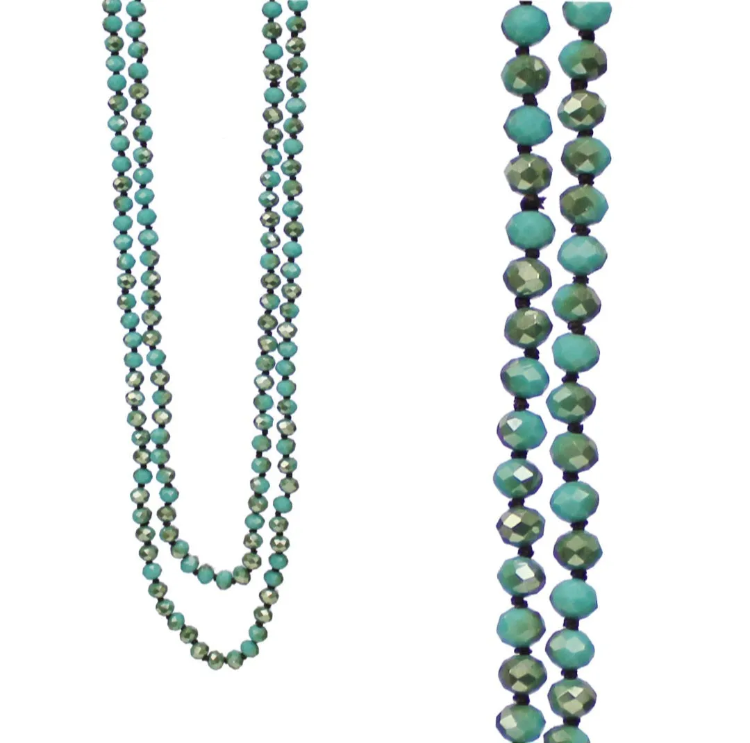 Turquoise & Bronze Crystal Beaded 60" Layering Necklace