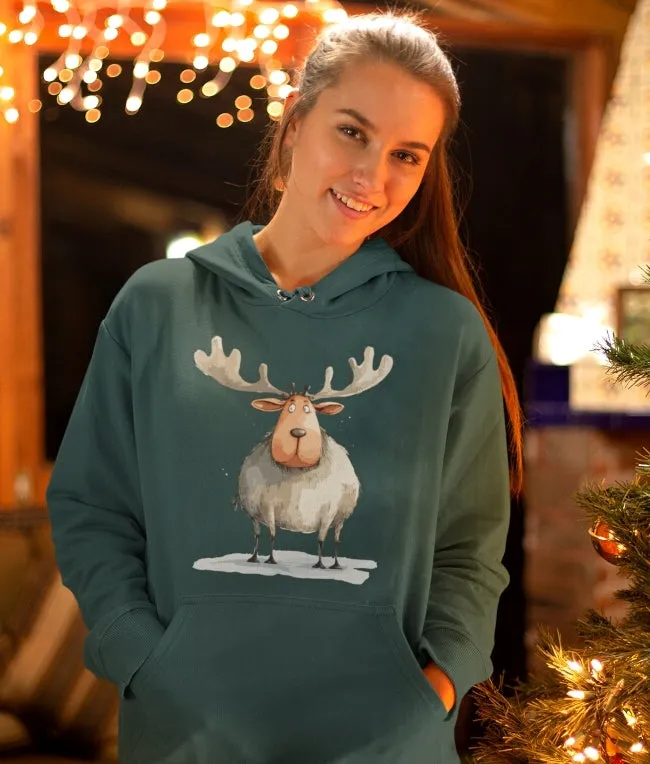 Unisex Bio-Hoodie mit Weihnachtsmotiv "Dicker Elch"