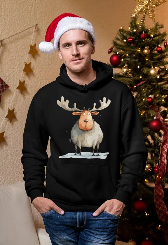 Unisex Bio-Hoodie mit Weihnachtsmotiv "Dicker Elch"