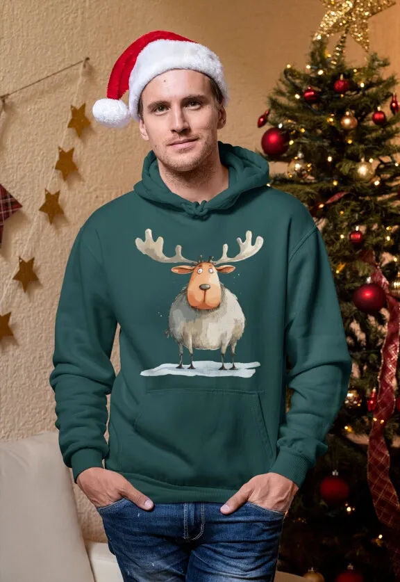 Unisex Bio-Hoodie mit Weihnachtsmotiv "Dicker Elch"