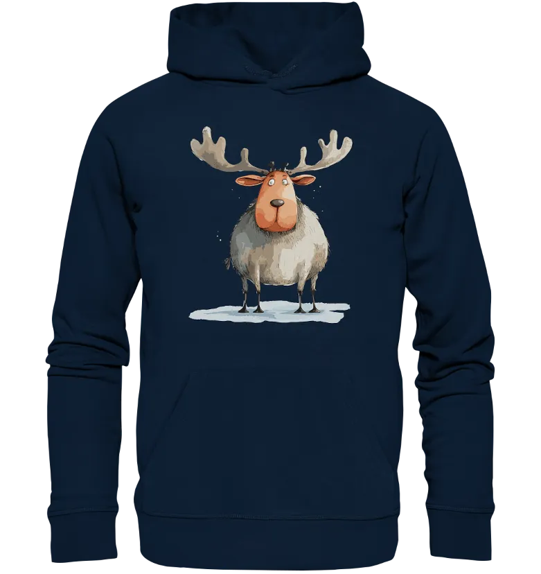 Unisex Bio-Hoodie mit Weihnachtsmotiv "Dicker Elch"