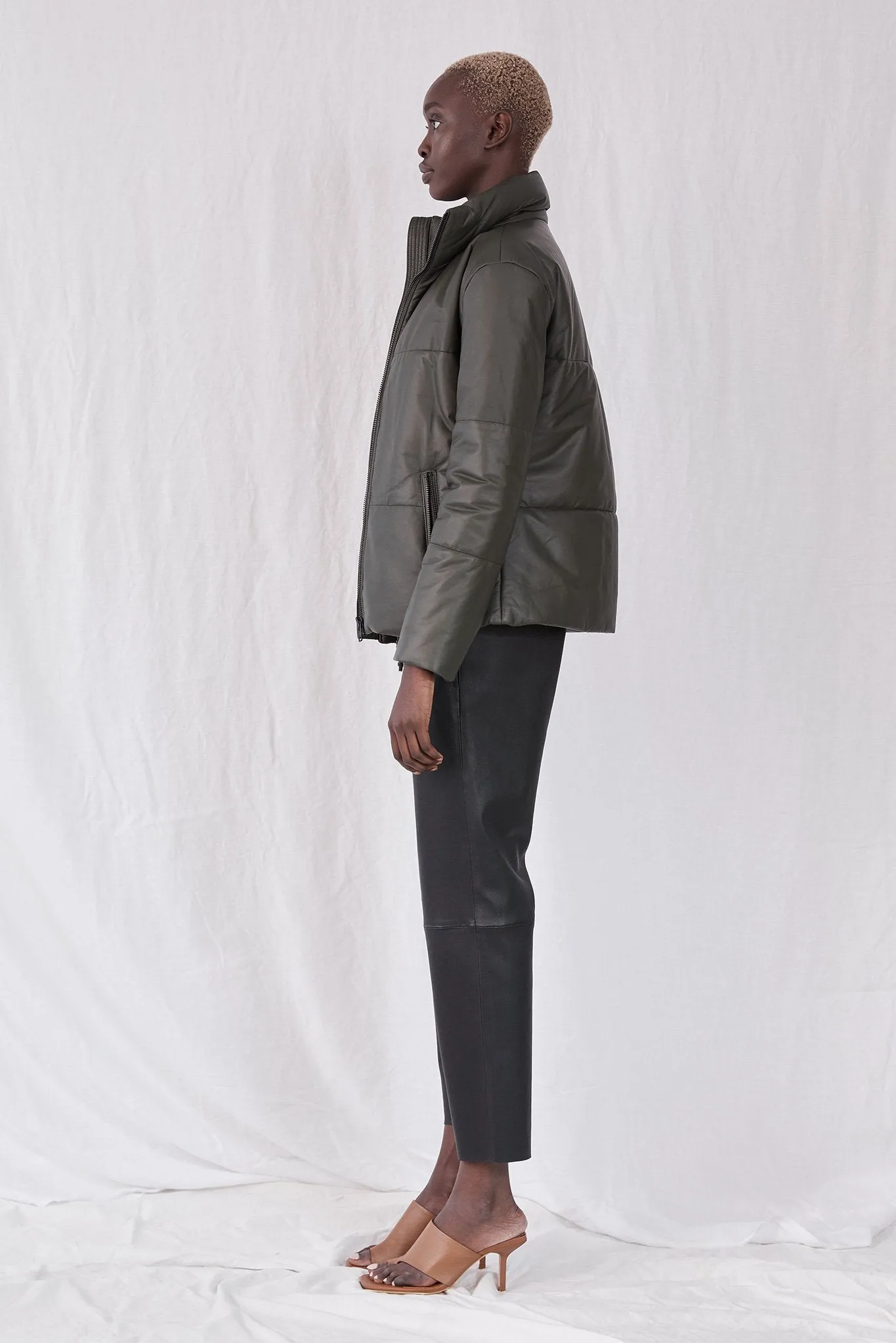 Uptown Puffer Jacket Bottlebush Green Leather