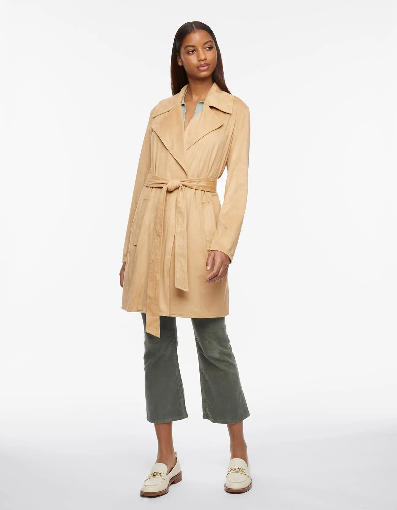 Vegan Suede Stretch Belted Wrap Jacket