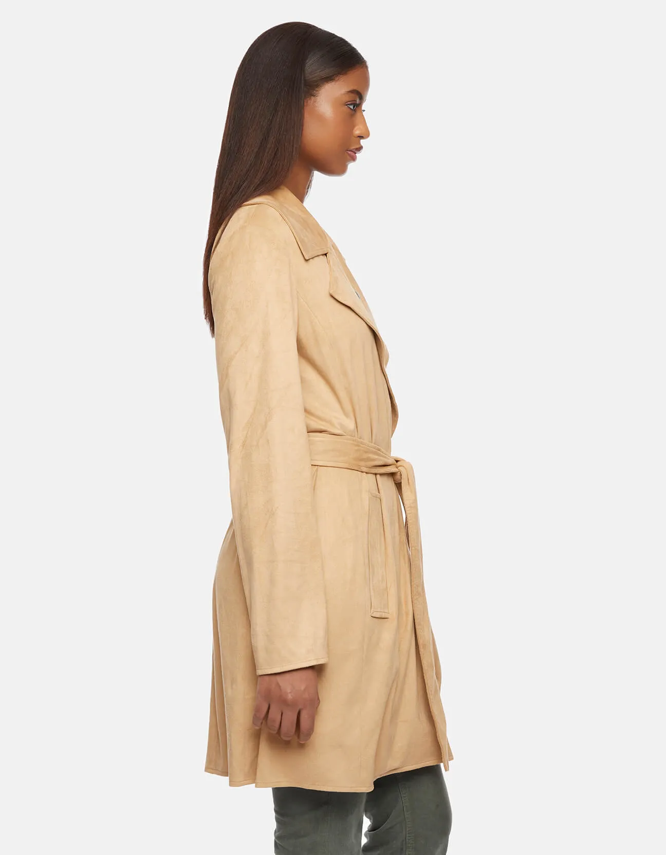 Vegan Suede Stretch Belted Wrap Jacket