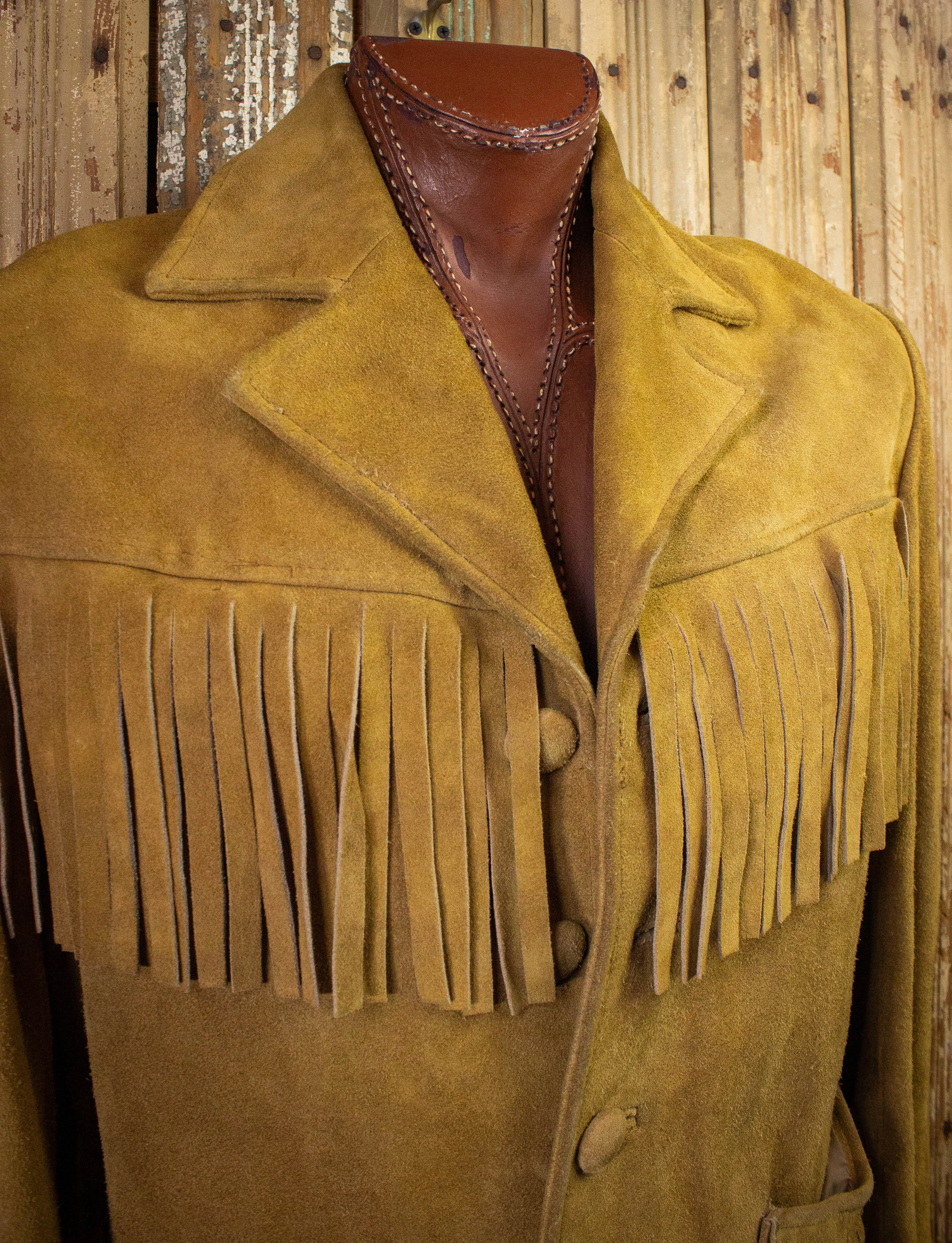 Vintage James S Lee & Co Suede Fringe Jacket 70s Tan XL