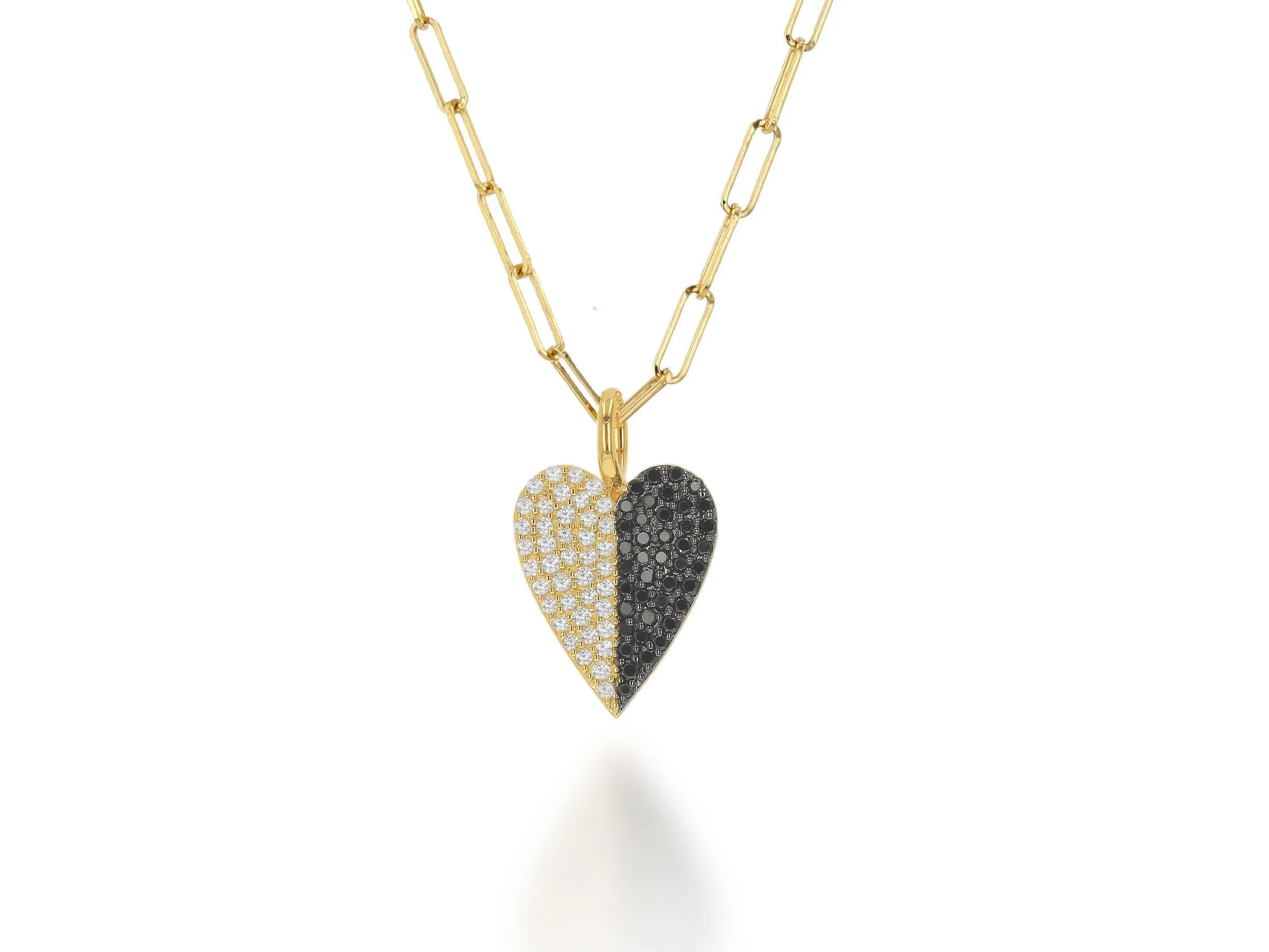 White And Black Diamond Pave Heart Charm