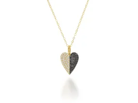 White And Black Diamond Pave Heart Charm