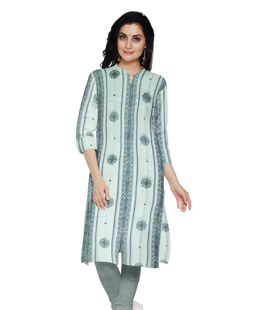 White grey handwoven cotton nuapatna dress material