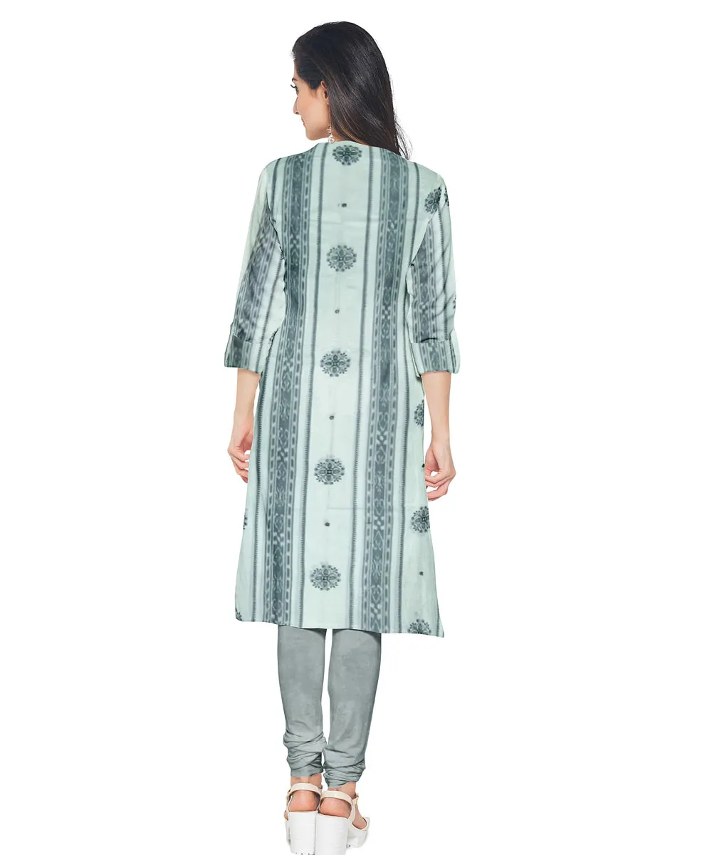 White grey handwoven cotton nuapatna dress material