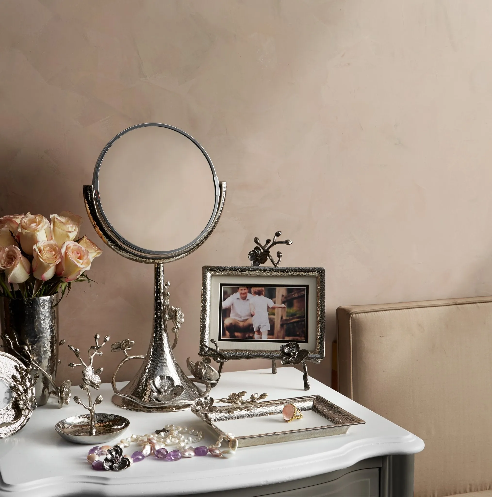 White Orchid Vanity Mirror