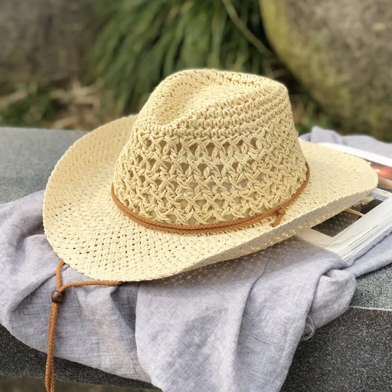 Women's Summer Bucket west cowboy Straw Hat Panamas UV Protection Sun Hats